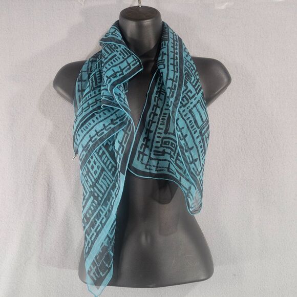 VTG 1960 Vera Neumann Japan Silk Rayon Scarf Geometric Blue Hand Rolled - Picture 1 of 5